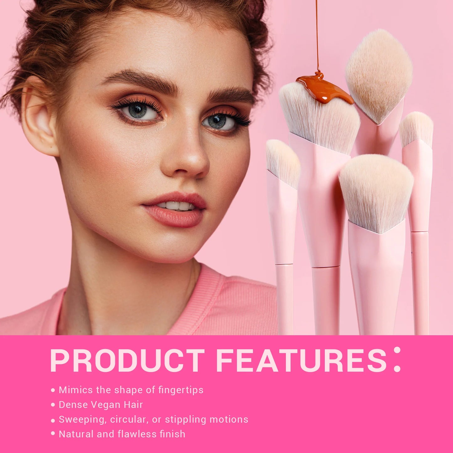Crystal Pink Makeup Brushes Set Premium Vegan