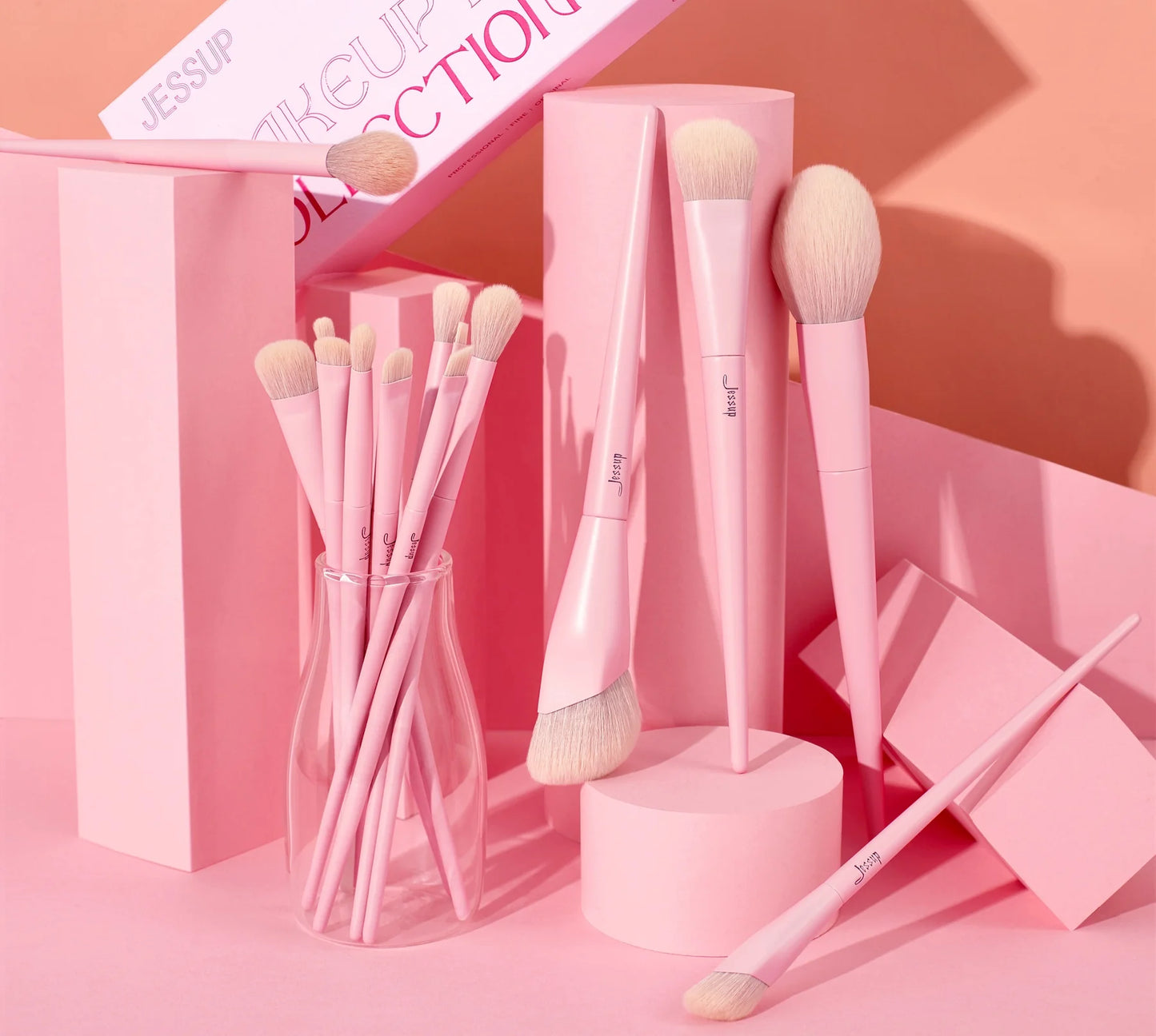 Crystal Pink Makeup Brushes Set Premium Vegan