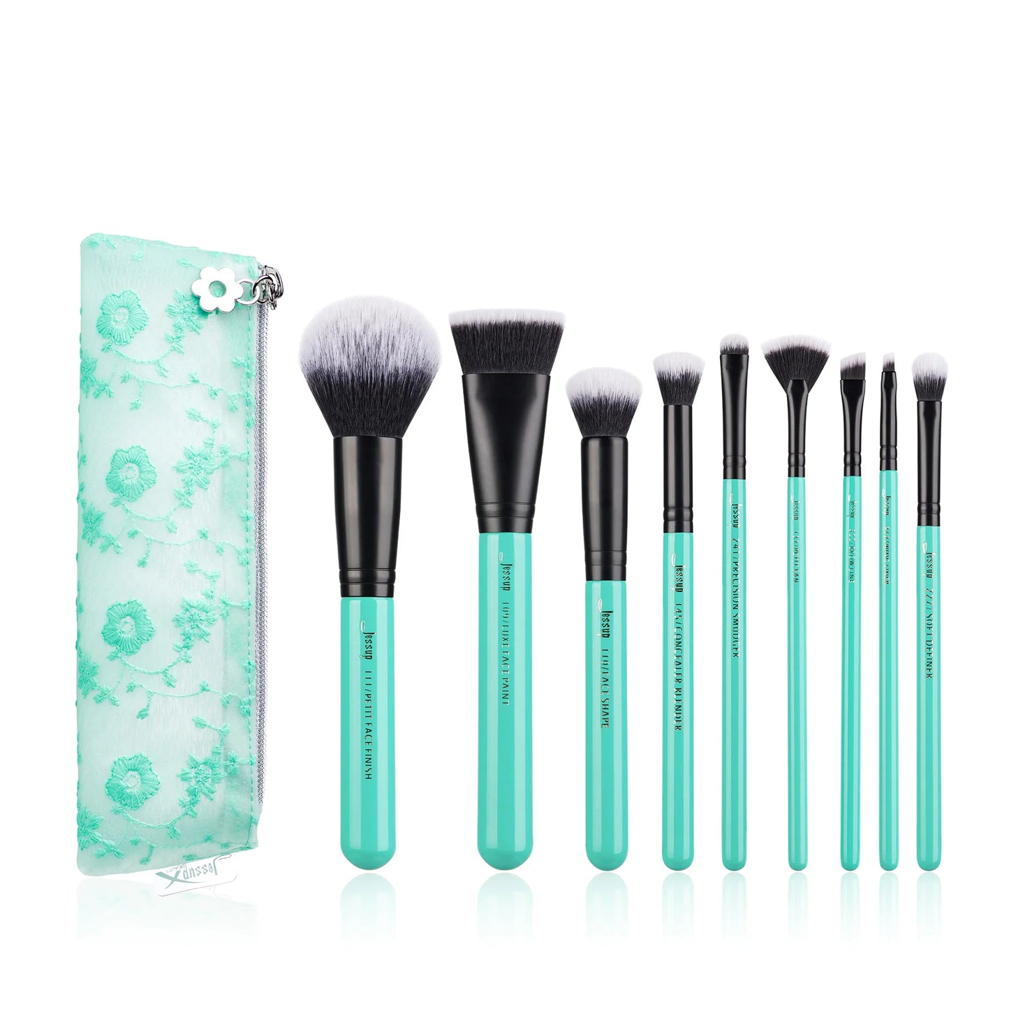 Turquoise 9PCS Essential Makeup Brush Kit with Storage Bag