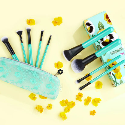 Turquoise 9PCS Essential Makeup Brush Kit with Storage Bag