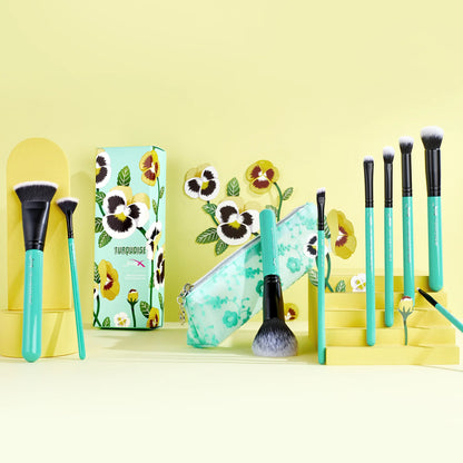 Turquoise 9PCS Essential Makeup Brush Kit with Storage Bag